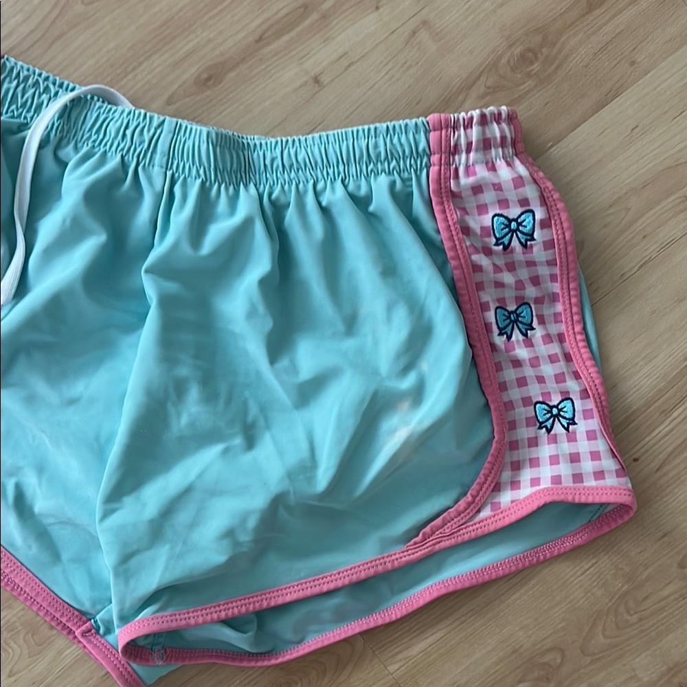 Krass & co running Aqua and Pink Shorts with Bow Detail